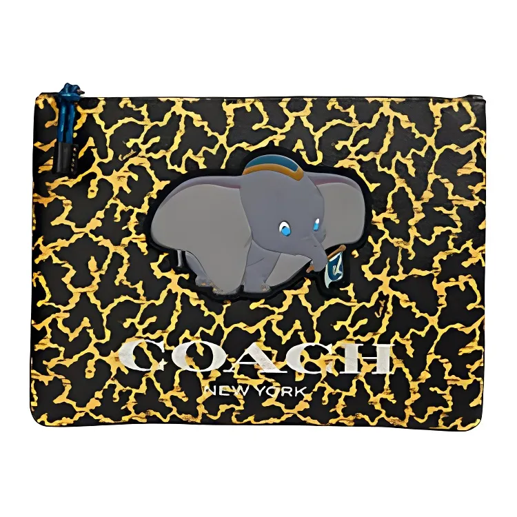 COACH Disney/Disney Pouch Coated Canvas With Calfskin Envelope Clutch Large Men's Yellow