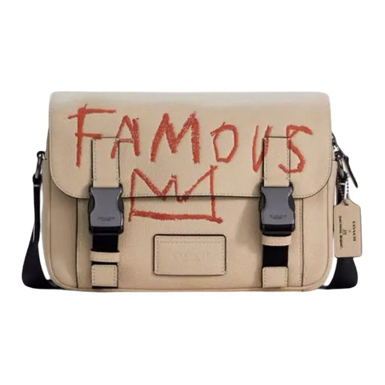 COACH Basquiat Collaboration Track Leather Crossbody Bag, Shoulder Bag Men's Ecru