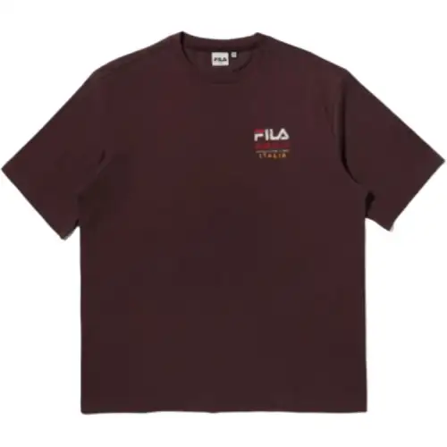 FILA T Shirts Unisex Burgundy Crew Neck