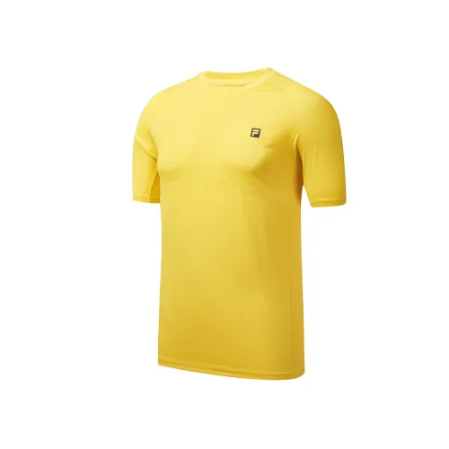 FILA Athletics T Shirts Men's Dandelion Yellow Crew Neck Moderate Straight Fit