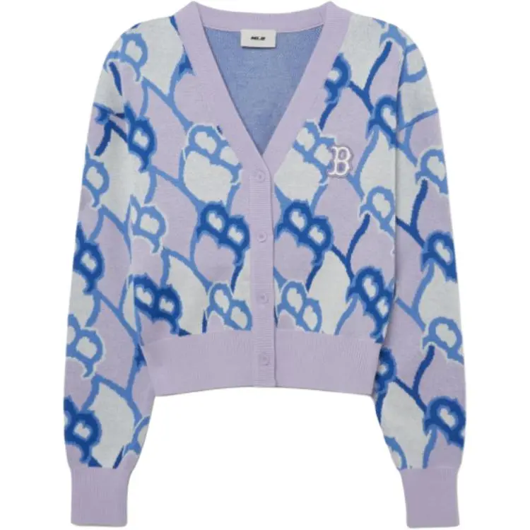 MLB Argyle Monogram Knitwear Women's Light Purple V-neck Moderate Straight Fit