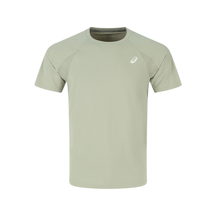 ASICS Running T Shirts Men’s Gray Green Crew Neck Moderate Straight Fit