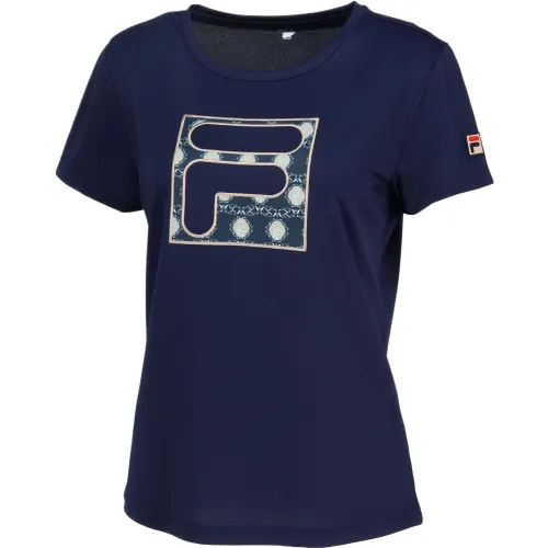 FILA T Shirts Women's Marine Blue Crew Neck Moderate Straight Fit