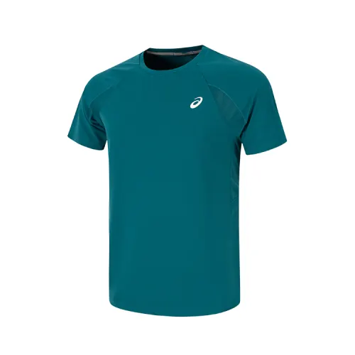 ASICS Running T Shirts Men's Cyan Crew Neck Moderate Straight Fit