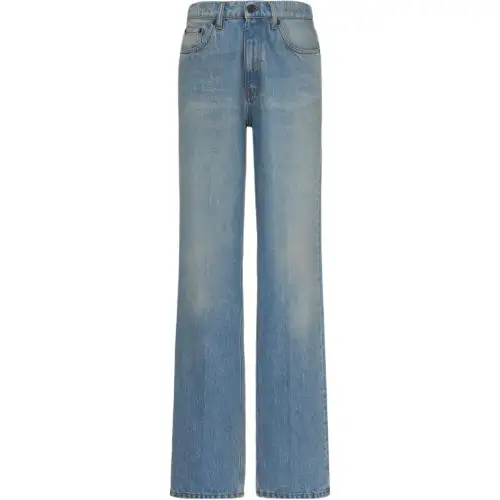 THE ROW Jeans Women's Washed Blue Moderate Straight Fit Pants