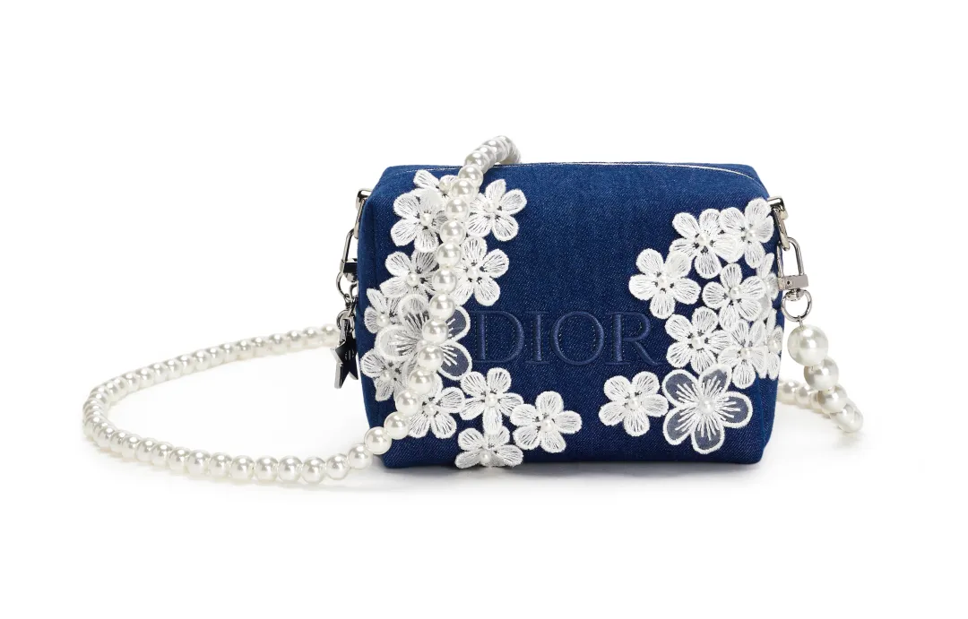 DIOR Denim Makeup Bag Regular Unisex Denim Blue