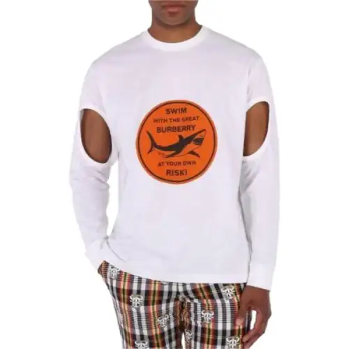 Burberry T Shirts Men's White Crew Neck Moderate Straight Fit