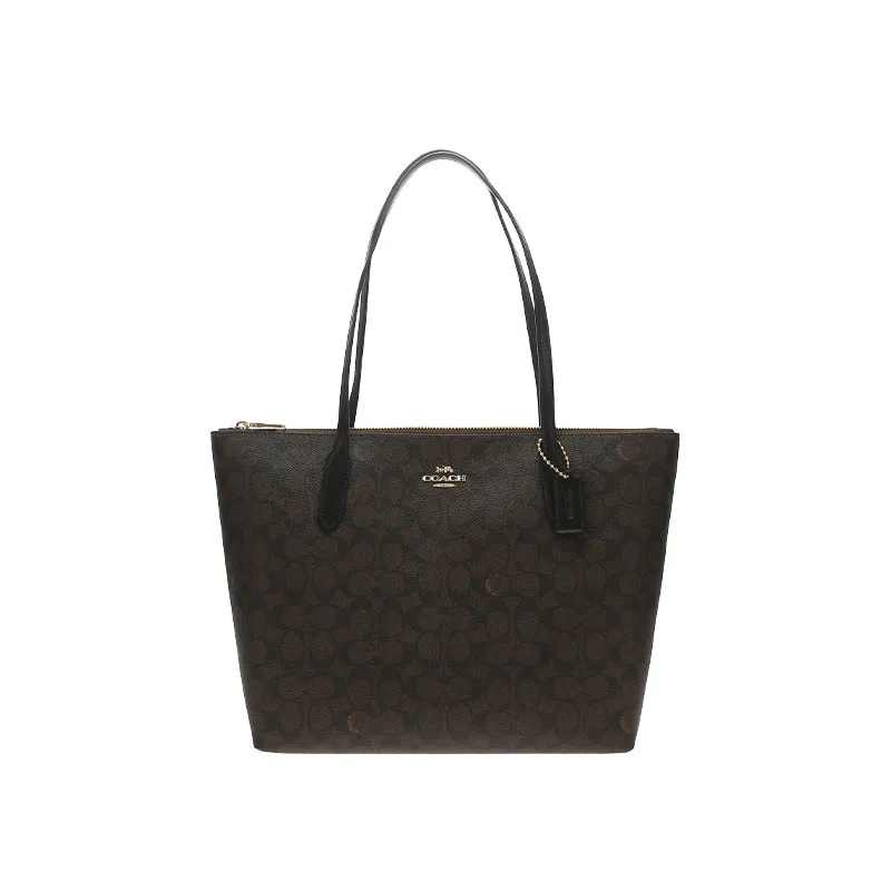 COACH Zip Top Tote Artificial Leather Tote Bag, Shopping Bag, Handbag, Shoulder Bag Large Women's Dark Brown