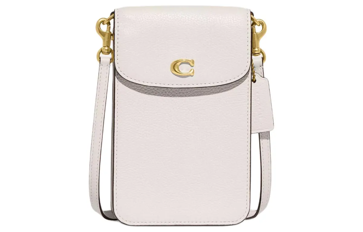 COACH Leather Cell Phone Pouch, Shoulder Bag, Crossbody Bag Mini Women's White