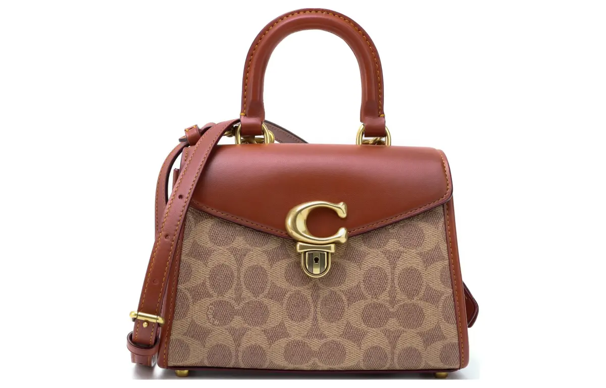 COACH Cow Leather Handbag, Shoulder Bag, Crossbody Bag Small Women's Burgundy & Brown