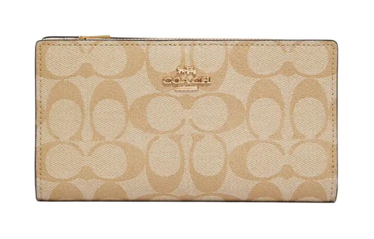 COACH Slim Wallet Coated Canvas With Leather Clutch Wallet Small Women's Dark Khaki