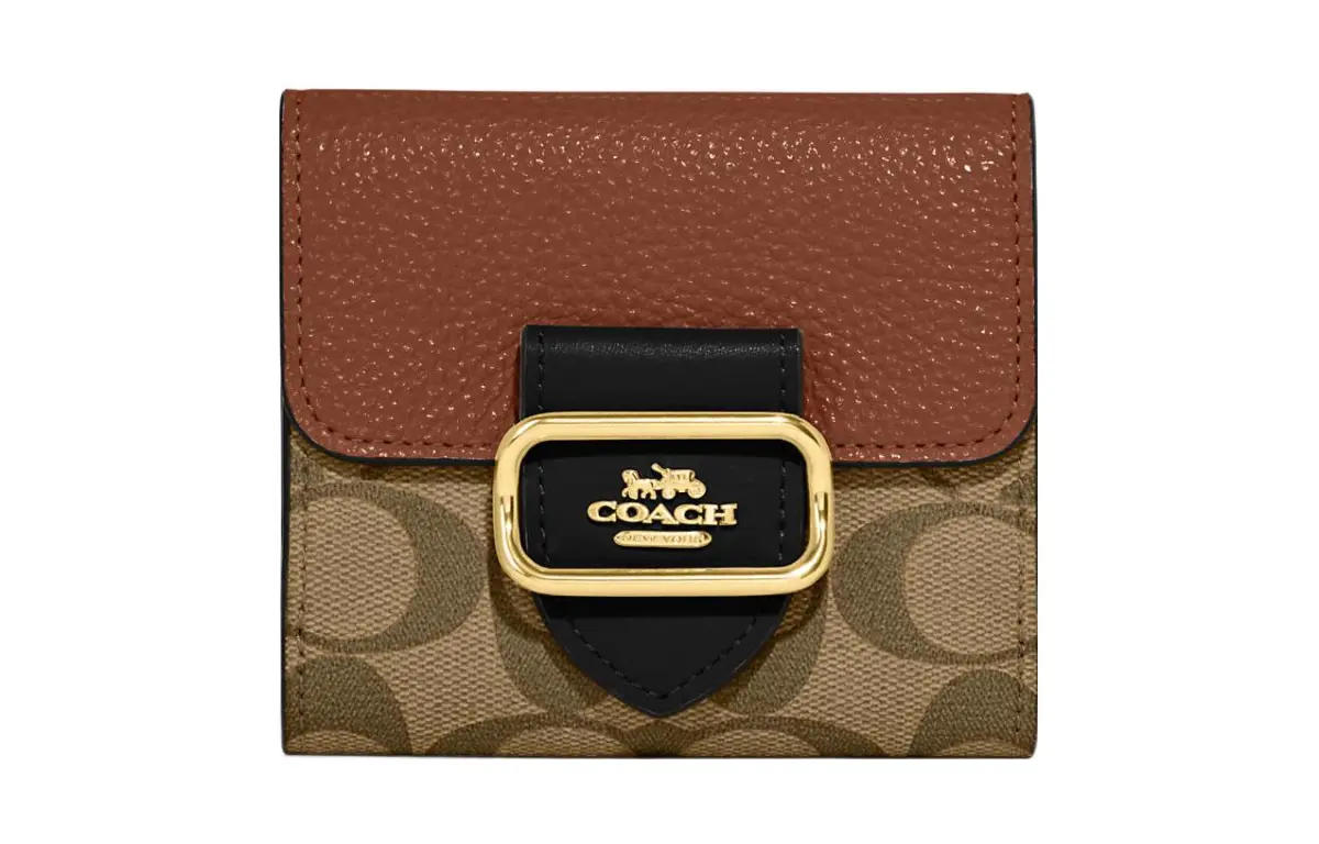COACH Morgan Canvas With Leather Card Holder Wallets Small Women's Khaki & Brown