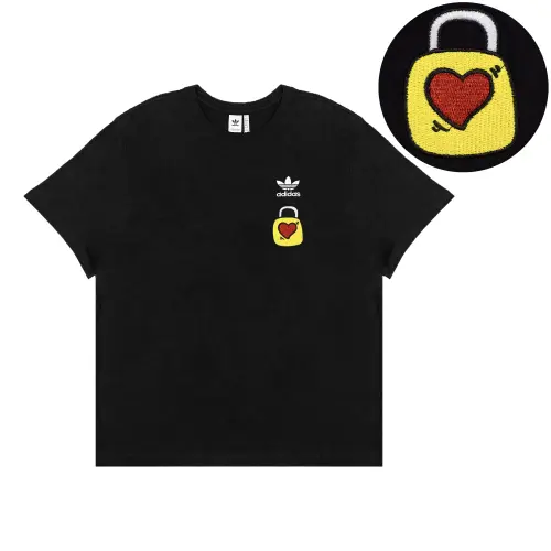 Adidas Originals Extraordinary Loose Fit Crew Neck American Short Sleeved T Shirts Unisex Black