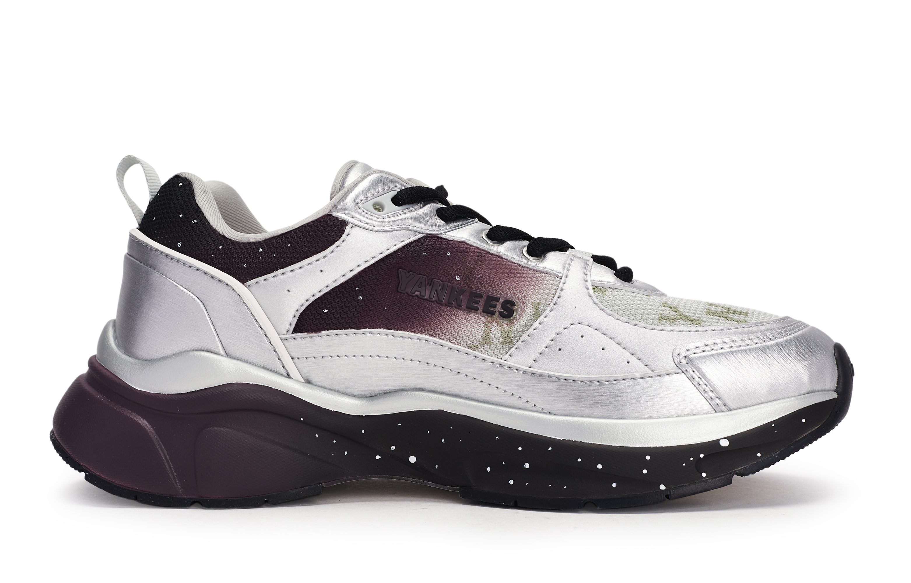 MLB Fast Ball Classic Monogram Abrasion Resistant Low top Running Shoes Unisex Black Silver Purple