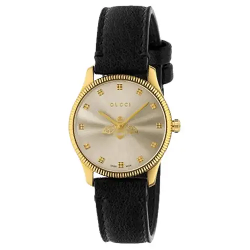 GUCCI G Timeless Collection Timeless, Bee Stars Neutral Wrist Watches Quartz Movement Leather Strap Black Dial Unisex