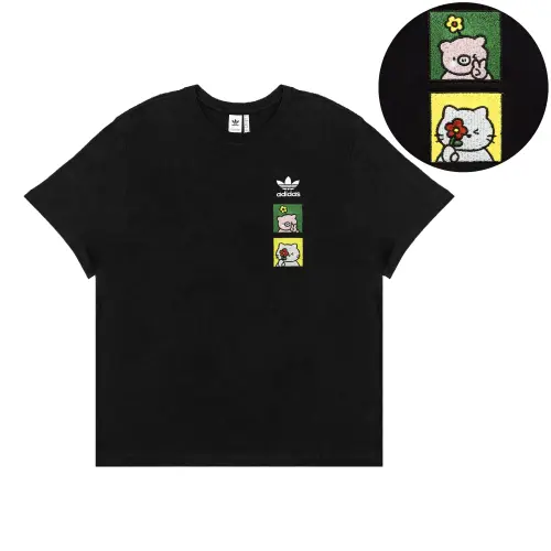 Adidas Originals Extraordinary Loose Fit Crew Neck American Short Sleeved T Shirts Unisex Black