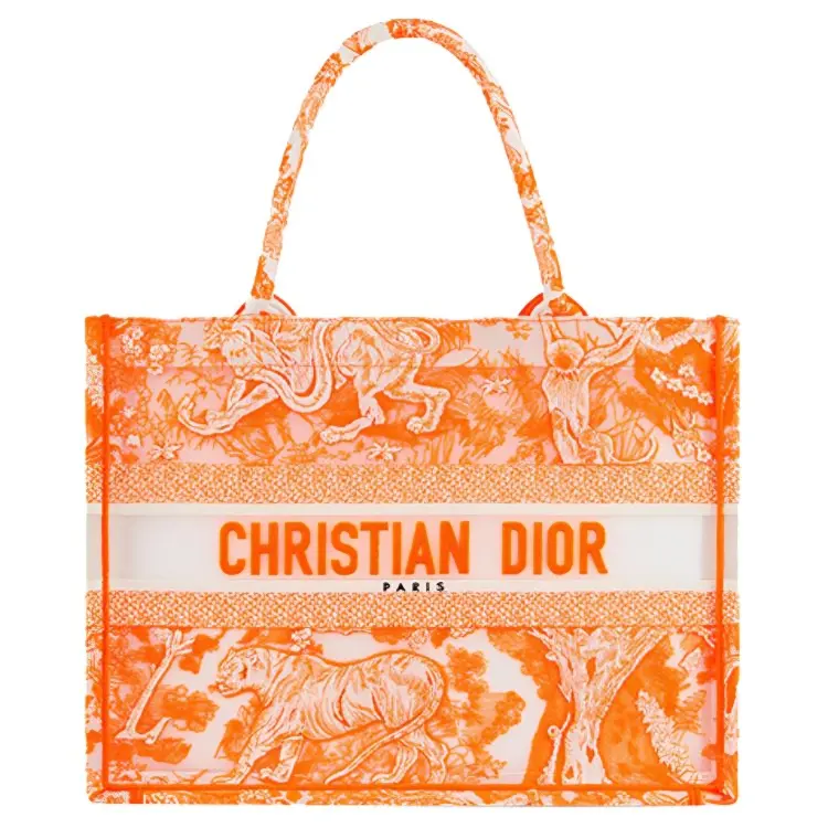 DIOR BookTote Canvas Shoulder Bag, Crossbody Bag, Handbag Medium Women's Fluorescent Orange