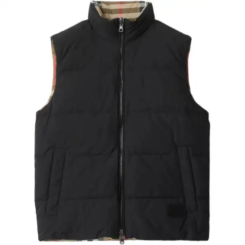 Burberry Down Vests Men's Black Stand Collar Moderate Straight Fit