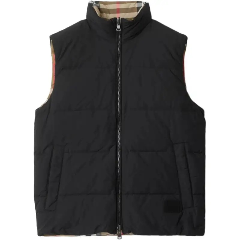 Burberry Down Vests Men's Black Stand Collar Moderate Straight Fit