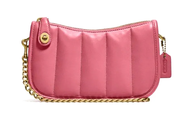 COACH Swinger Sheepskin Leather Shoulder Bag Women's Strawberry Red