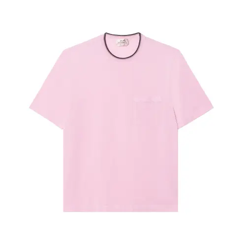 HERMES T Shirts Men's Pink Crew Neck Moderate Straight Fit