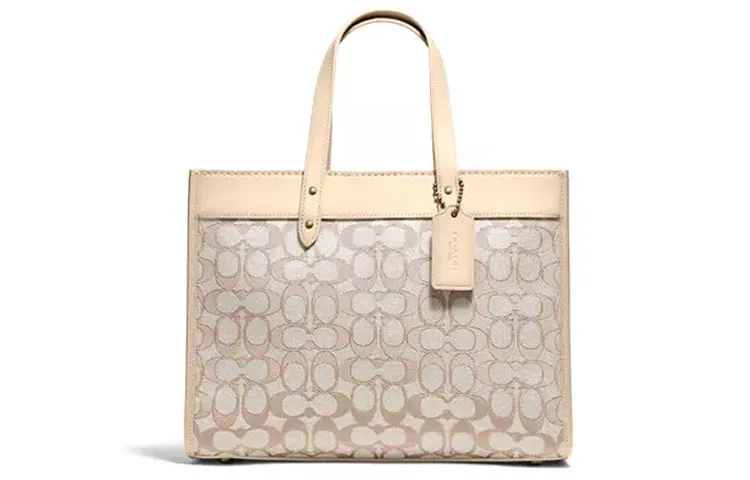 COACH Field Jacquard With Suede Tote Bag, Shopping Bag, Shoulder Bag, Crossbody Bag, Handbag Large Women's Beige