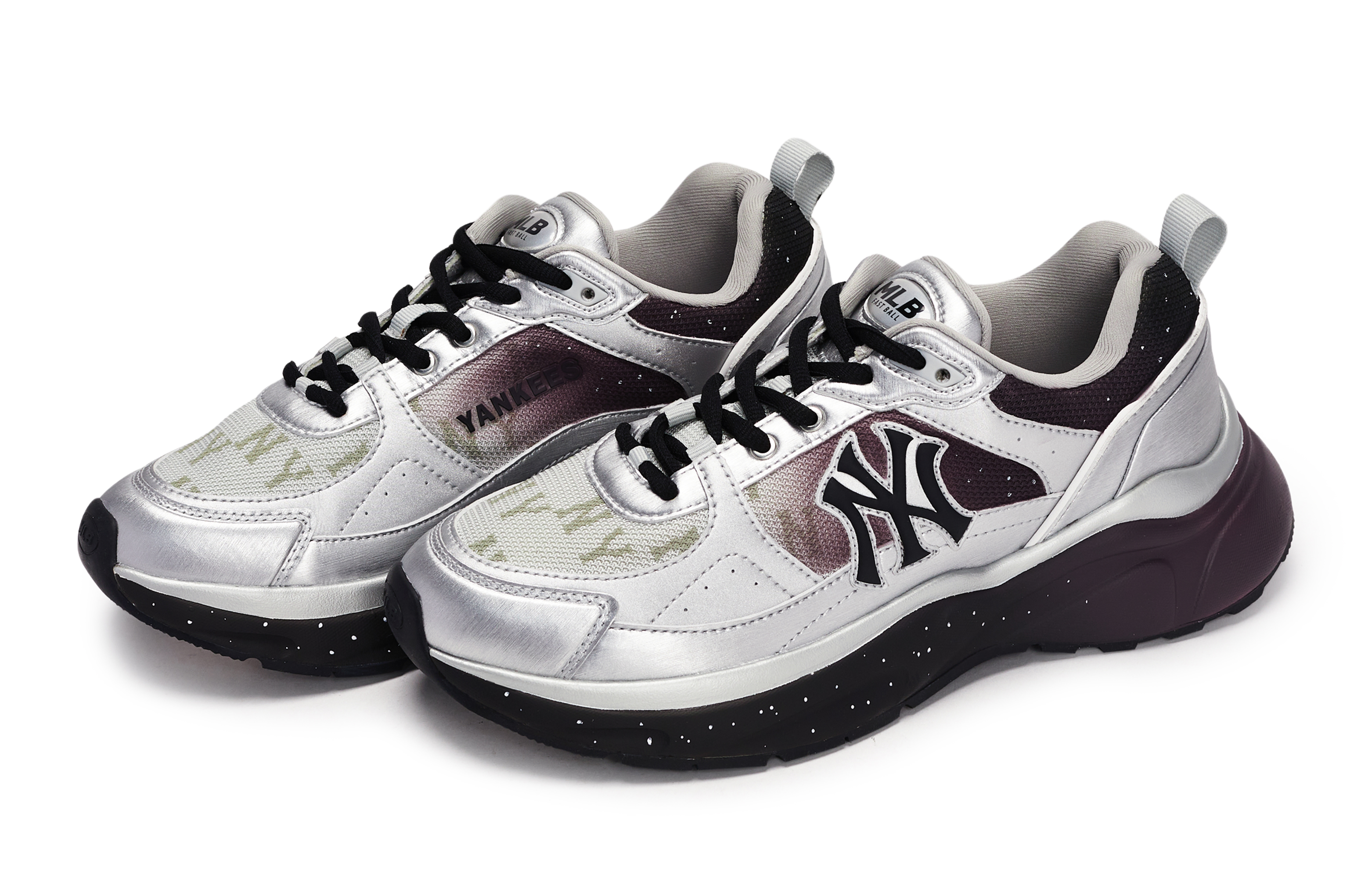 MLB Fast Ball Classic Monogram Abrasion Resistant Low top Running Shoes Unisex Black Silver Purple