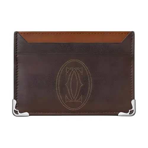 CARTIER Calfskin Card Holder Women's Chocolate