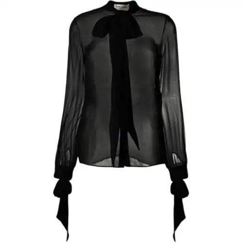 SAINT LAURENT Bow-detailed Sheer Silk Blouse