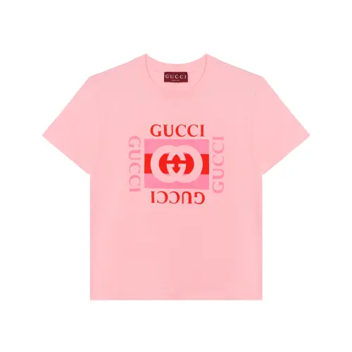 GUCCI T Shirts Women's Pink Crew Neck Moderate Straight Fit