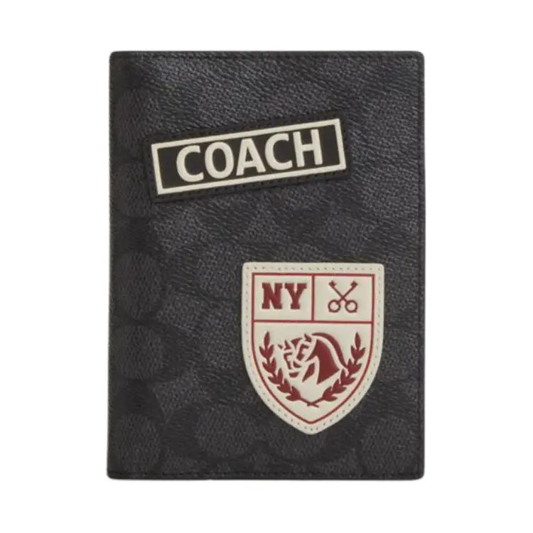 COACH Iconic Canvas Artificial Leather Card Holder Passport Holders Unisex Charcoal