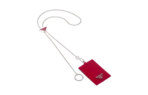 PRADA Shiny Leather ID Badge Holder Women's Scarlet