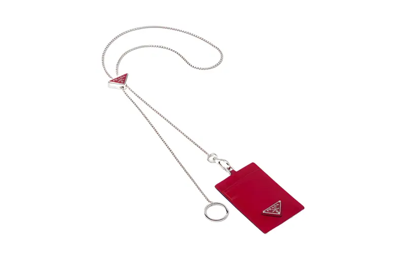 PRADA Shiny Leather ID Badge Holder Women's Scarlet