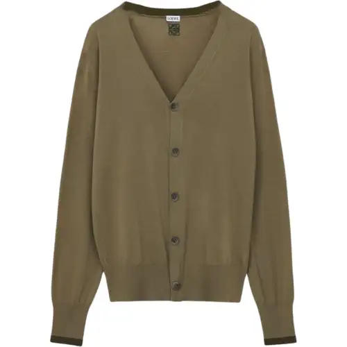LOEWE Sweaters Men's Green V Neck Moderate Cardigan