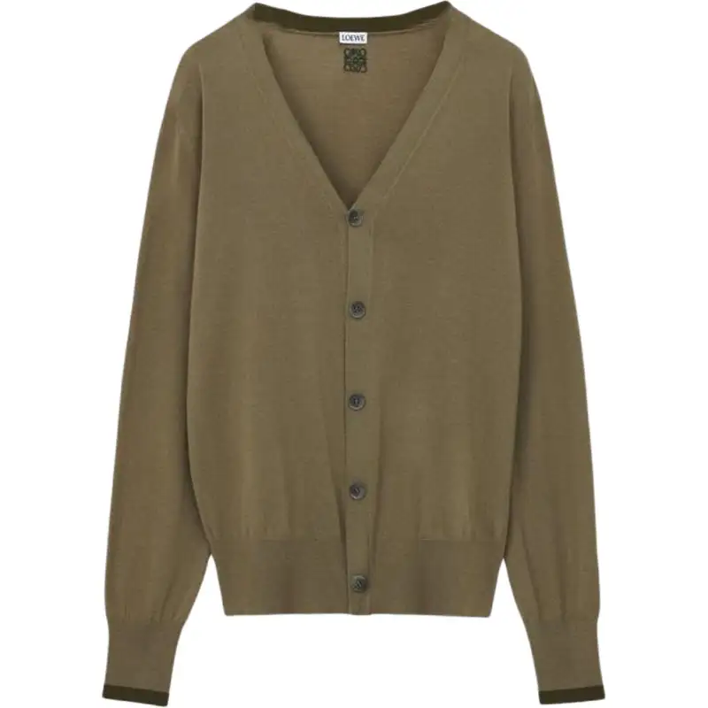 LOEWE Sweaters Men's Green V Neck Moderate Cardigan