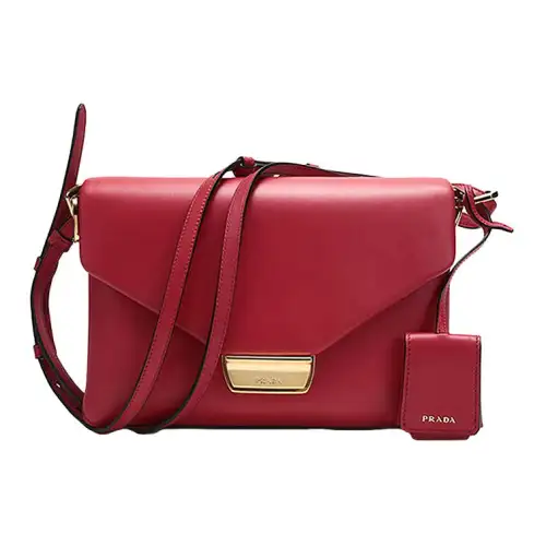 PRADA Solid Color Cow Leather Portable Crossbody Bag, Shoulder Bag Women's Red