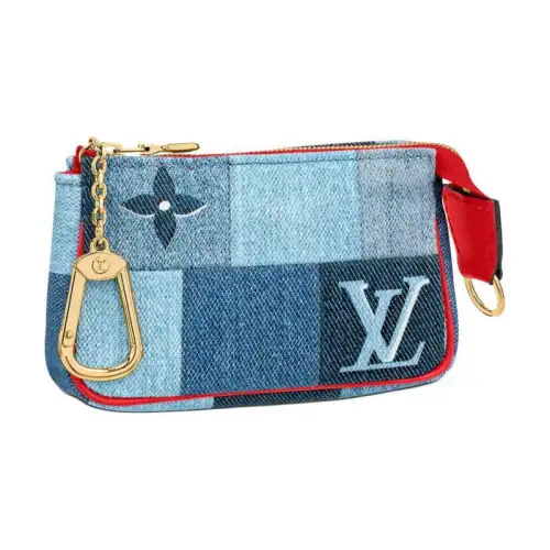 LOUIS VUITTON Micro Pochette Accessoires Denim Monogram Check Blue/Red
