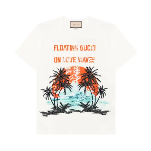 GUCCI Sequinned Slogan Print T Shirt White