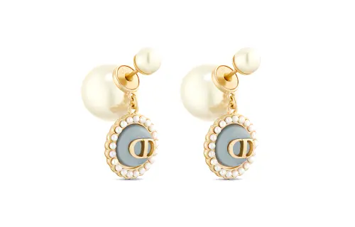 DIOR Metal, Resin, Pearl, Glass Earrings Women's Gold