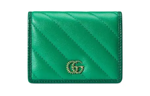 GUCCI Marmont Quilted Leather Card Holder, Wallet Women's Green/Bright Green