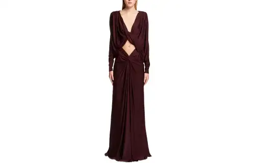 SAINT LAURENT Long Sleeved Dress Women's Red Brown