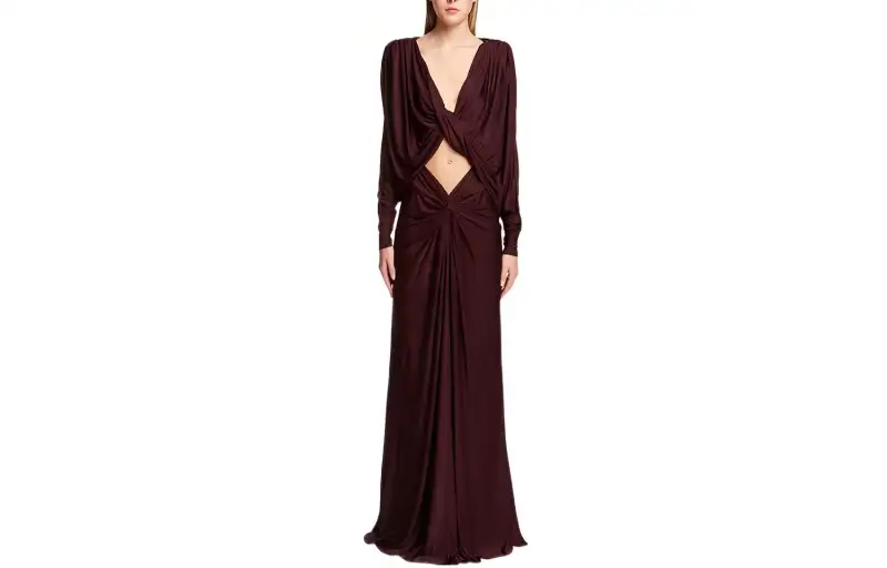 SAINT LAURENT Long Sleeved Dress Women's Red Brown