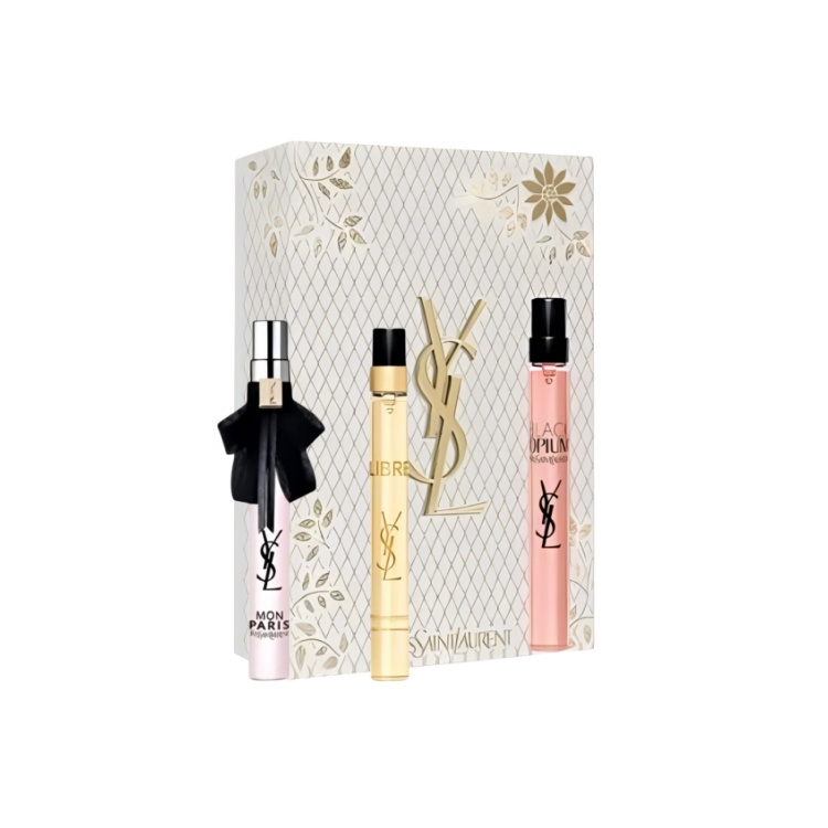 YSL, perfume sample, set * gold, floral print, 3 piece set, 10 ml