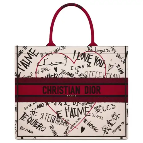 DIOR BookTote Embroidery Tote Bag, Shopping Bag, Handbag Small Women's Red