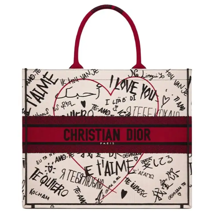 DIOR BookTote Embroidery Tote Bag, Shopping Bag, Handbag Small Women's Red