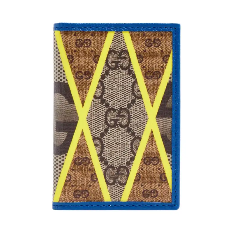 GUCCI Canvas With Leather Card Holder Men's Blue/Yellow