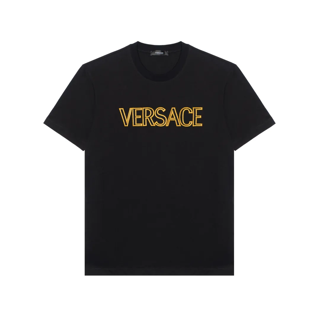 VERSACE T Shirts Men's Black Crew Neck Moderate Straight Fit