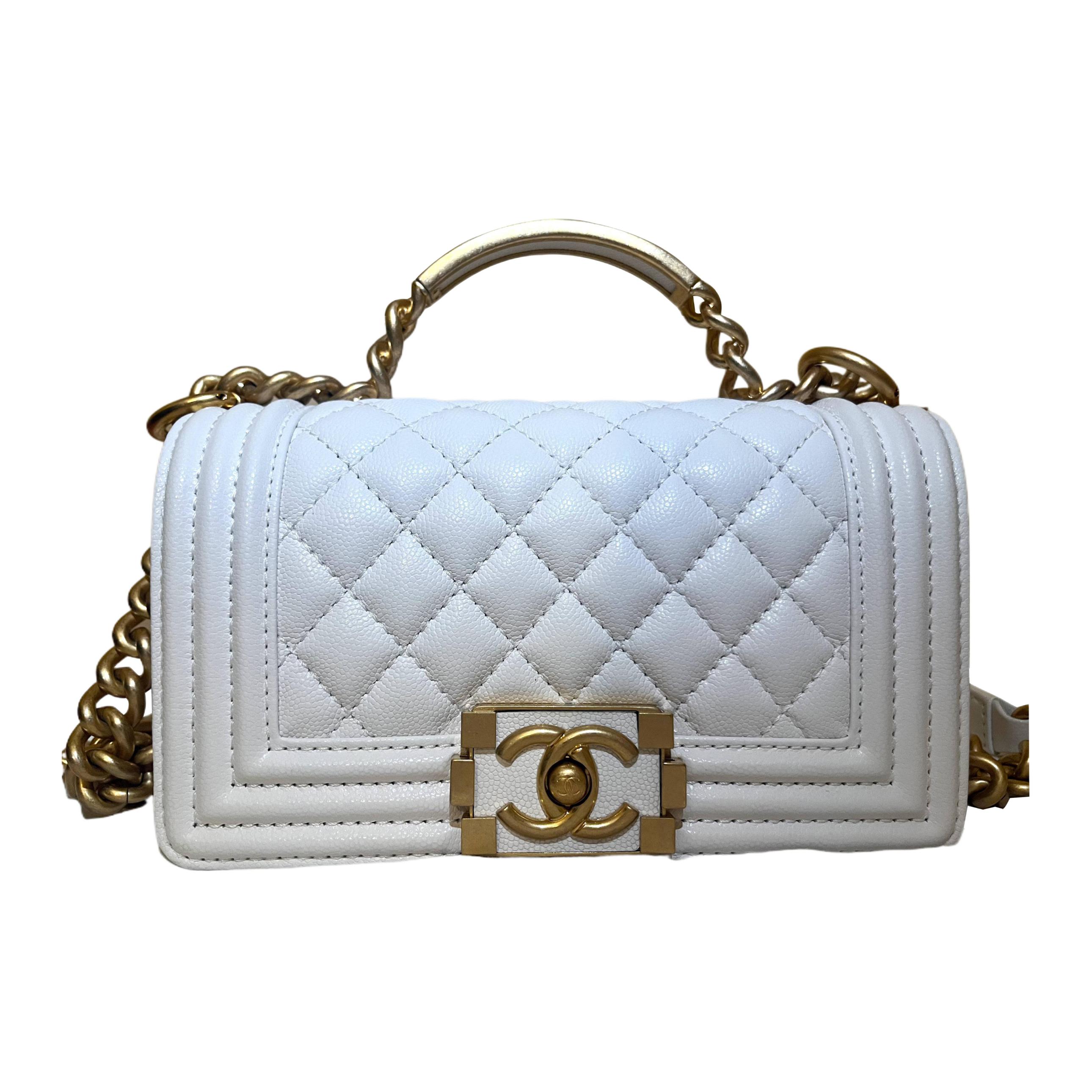 CHANEL LEBOY Shiny Calfskin Flap Bag, Handbag, Shoulder Bag, Crossbody Bag Regular Women's White