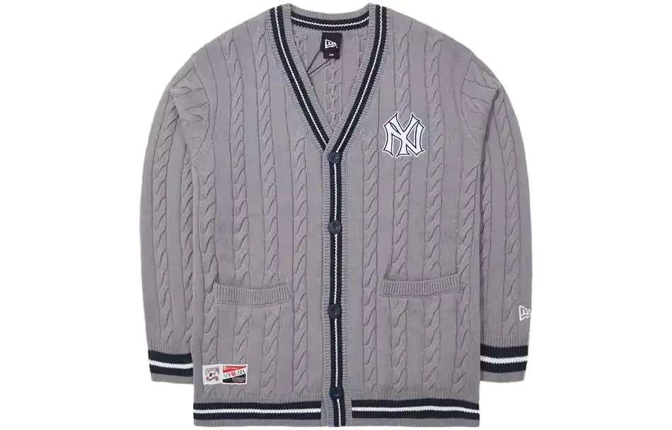 New Era MLB Preppy Knitwear Unisex Gray V-neck Moderate Cardigan