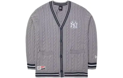 New Era MLB Preppy Knitwear Unisex Gray V-neck Moderate Cardigan